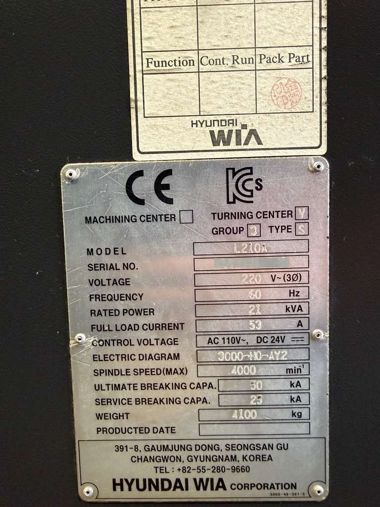 Hyundai WIA L210A CNC Turning Center - Bar Feeder Lathe 16