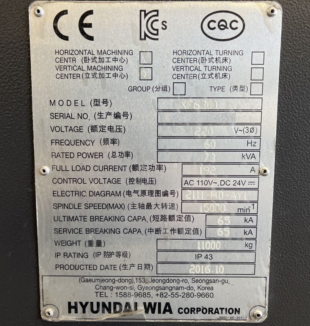 Hyundai Wia XF6300 5 Axis CNC Vertical Machining Center 23