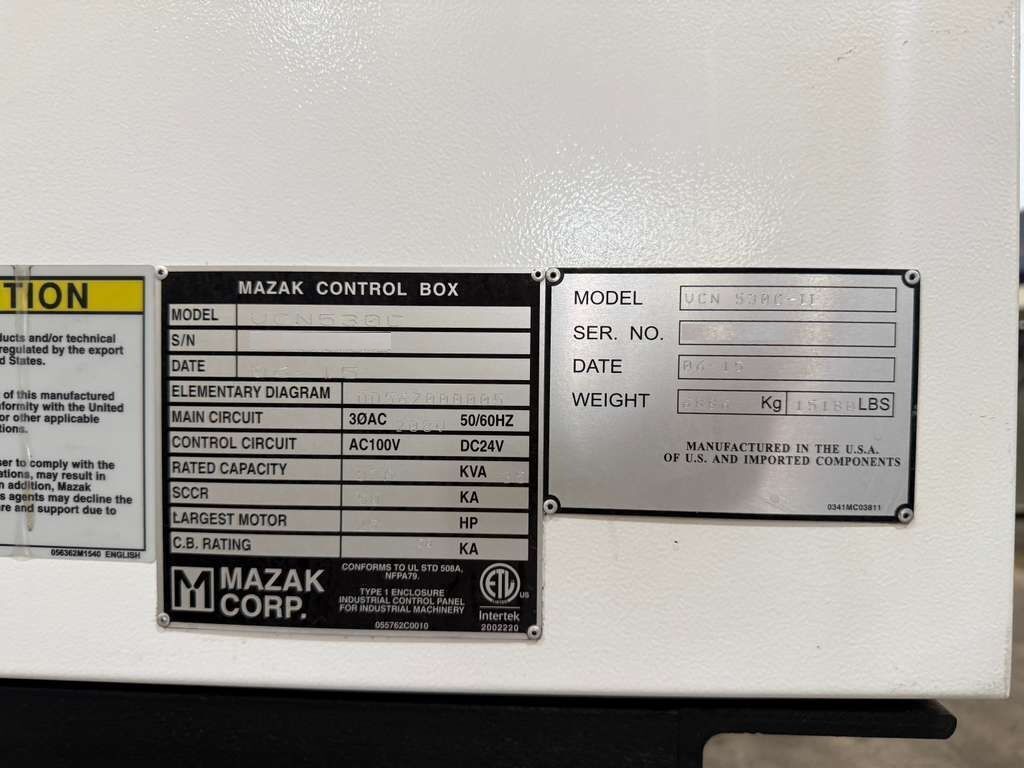 Mazak VCN 530C-II CNC Vertical Machining Center - TSC, 12,000 RPM Mill 16
