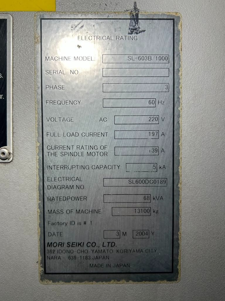 Mori Seiki SL-603B/1000 CNC Turning Center - 22.4" Chuck Lathe 12