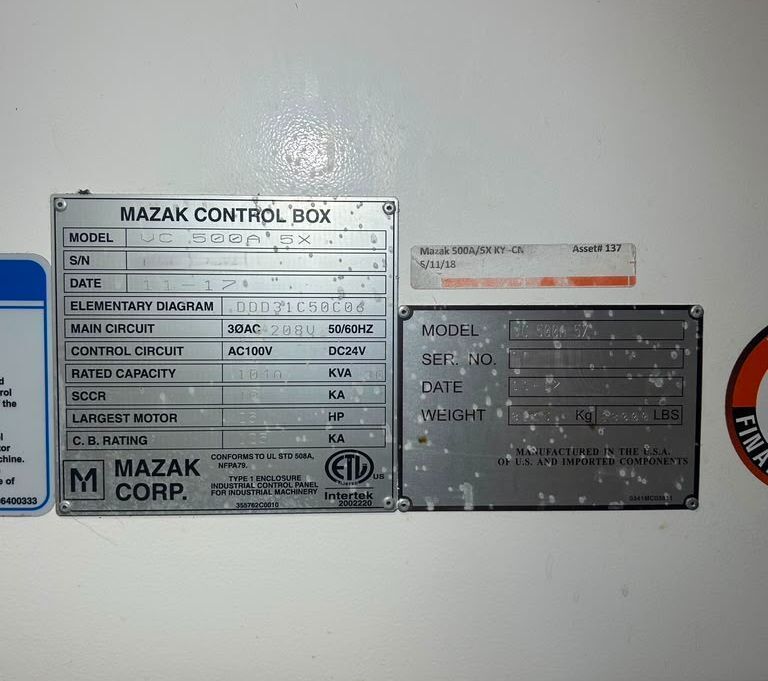 Mazak VC-500A/5X 5-Axis CNC Vertical Machining Center - TSC, 12,000 RPM Mill 18