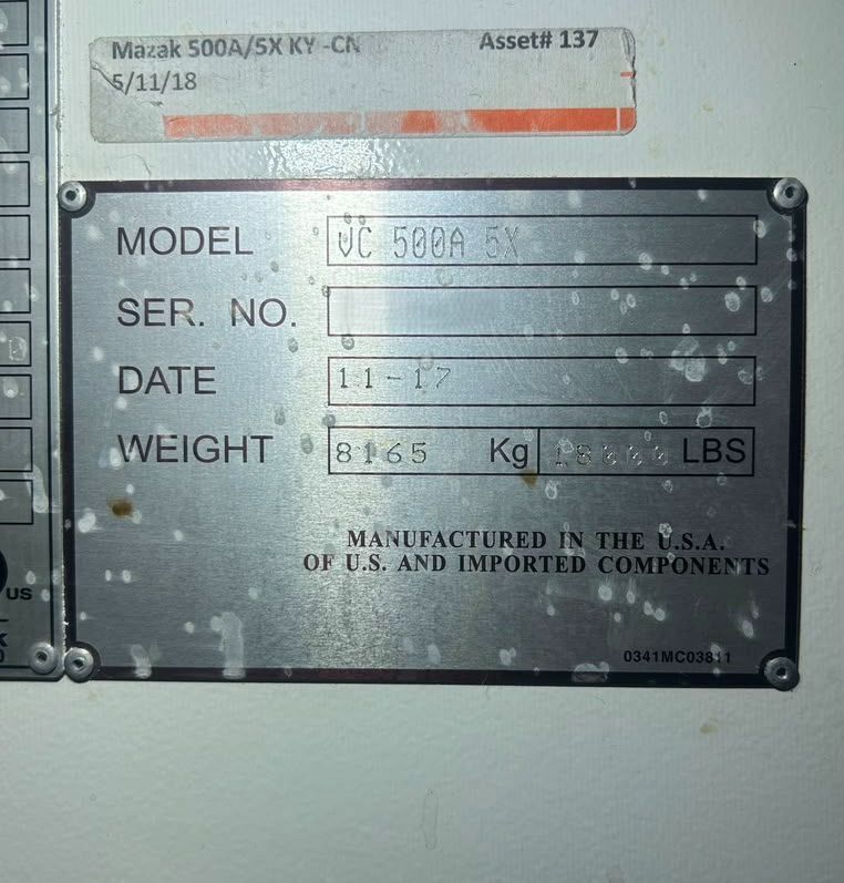Mazak VC-500A/5X 5-Axis CNC Vertical Machining Center - TSC, 12,000 RPM Mill 19