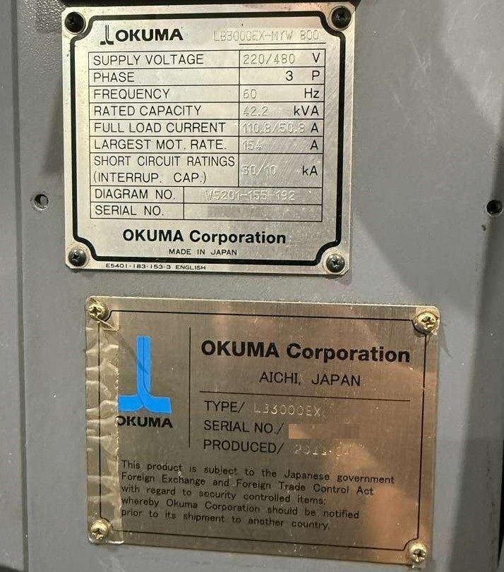 Used Okuma Space Turn LB3000EX-MYW 800 CNC Lathe