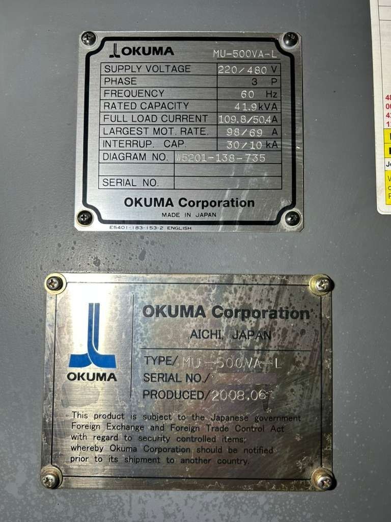 Okuma MU-500VA-L 5-Axis CNC Universal Machining Center - Milling & Turning Capability 30