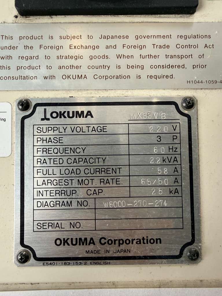 Used Okuma MX-55VB CNC Machining Center (1997) | 50 Taper Mill