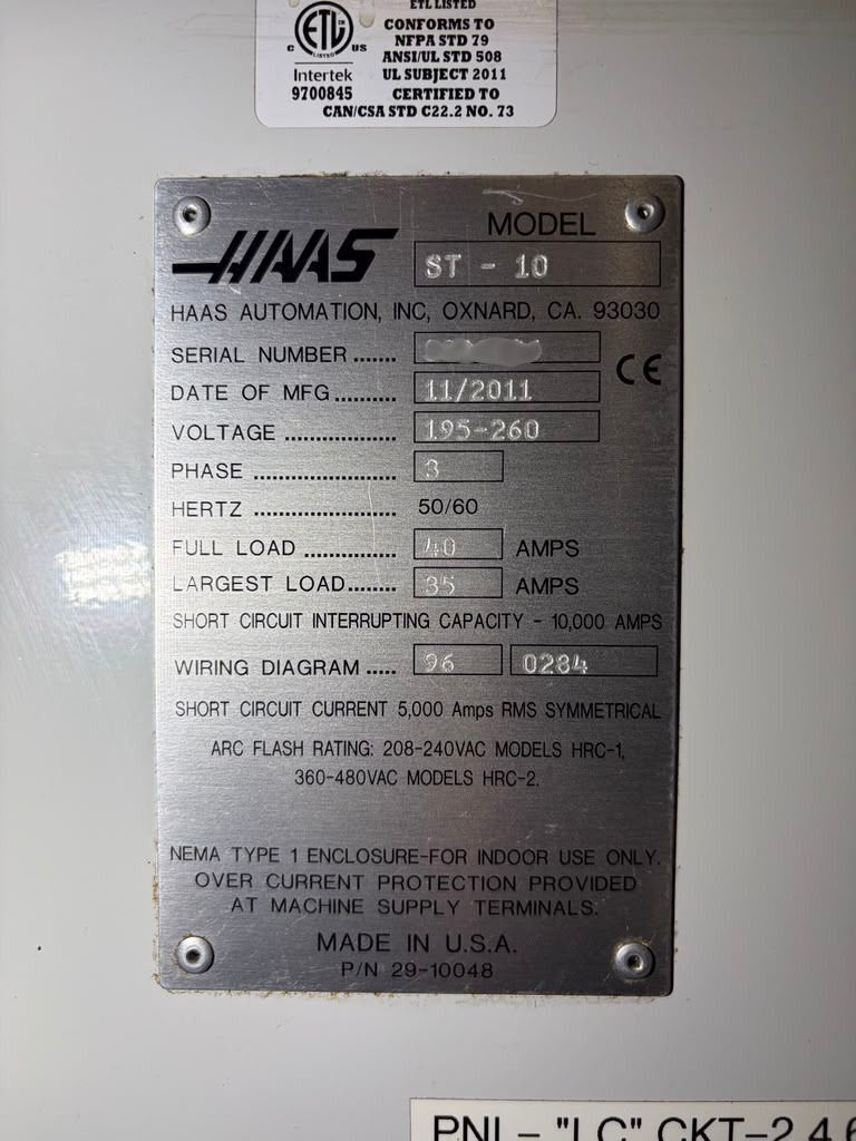 Haas ST-10 CNC Turning Center - Lathe W/ Bar Feeder 18