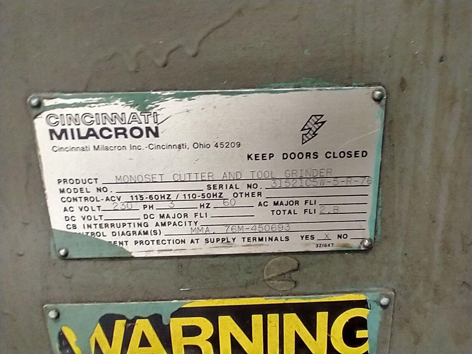 Cincinnati Milacron Monoset Tool And Cutter Grinder 11