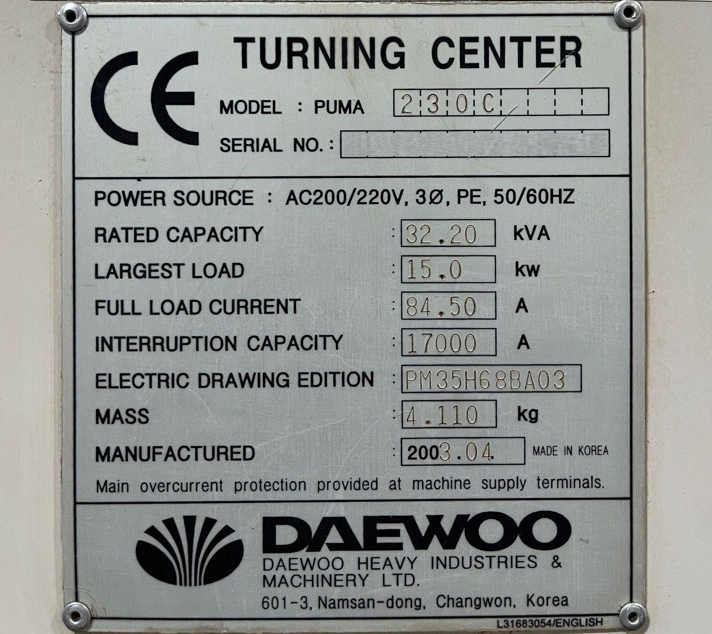 Daewoo Puma 230C CNC Turning Center - Lathe 20