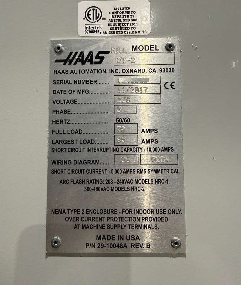 Haas DT-2 CNC Drill Tap Center - 2017 15,000 RPM, WIPS, HSM Mill 20