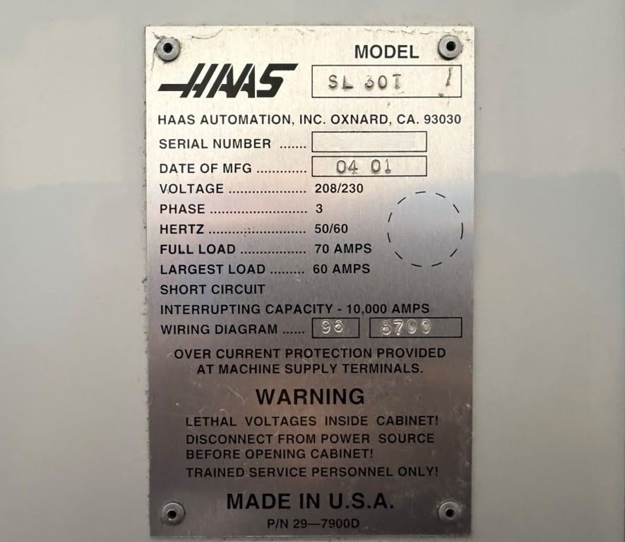 Haas SL-30T CNC Turning Center - 10" Chuck, Tailstock Lathe 10