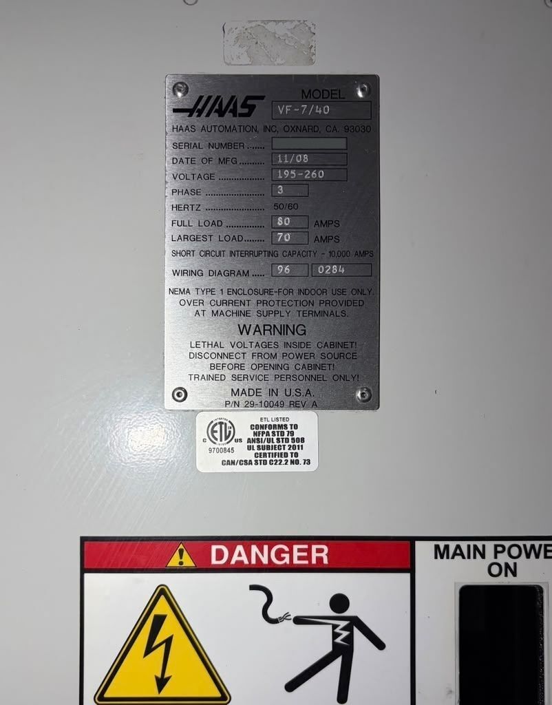 Haas VF-7/40 CNC Vertical Machining Center - 12,000 RPM, TSC, 4th & 5th Axis Ready Mill 21
