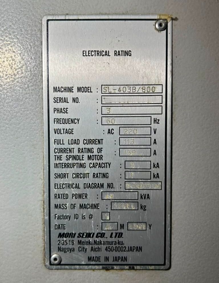 Mori Seiki SL-403B/800 CNC Turning Center - 18" Chuck Big Bore Lathe 24