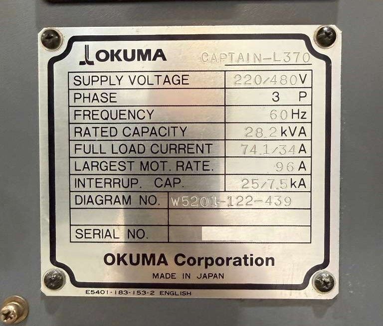 Okuma Captain L370 CNC Turning Center - 10" Chuck Lathe 20