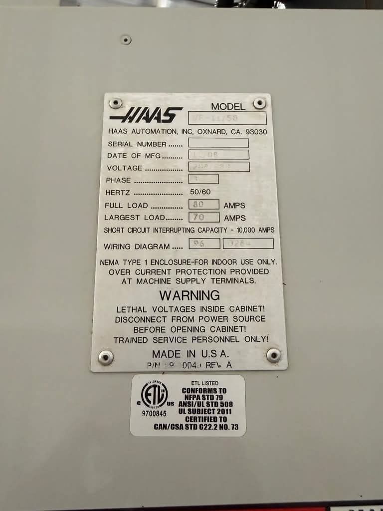 Haas VF-11/50 CNC Vertical Machining Center - TSC, HSM, 4th Axis Ready Mill 20