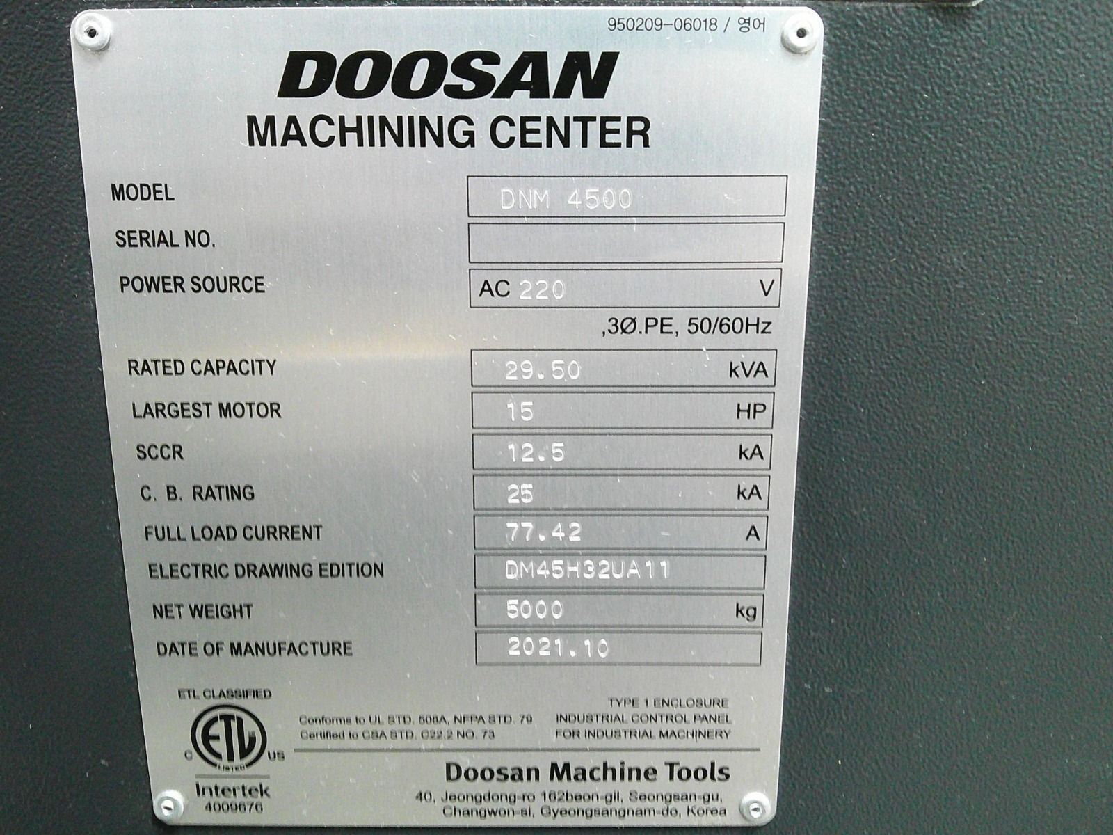 Doosan DNM 4500 CNC Vertical Machining Center - 2021 4th Axis, TSC Mill 8