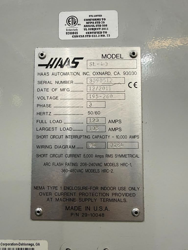 Haas SL-40 CNC Turning Center - 15" Chuck, Tailstock Lathe 29