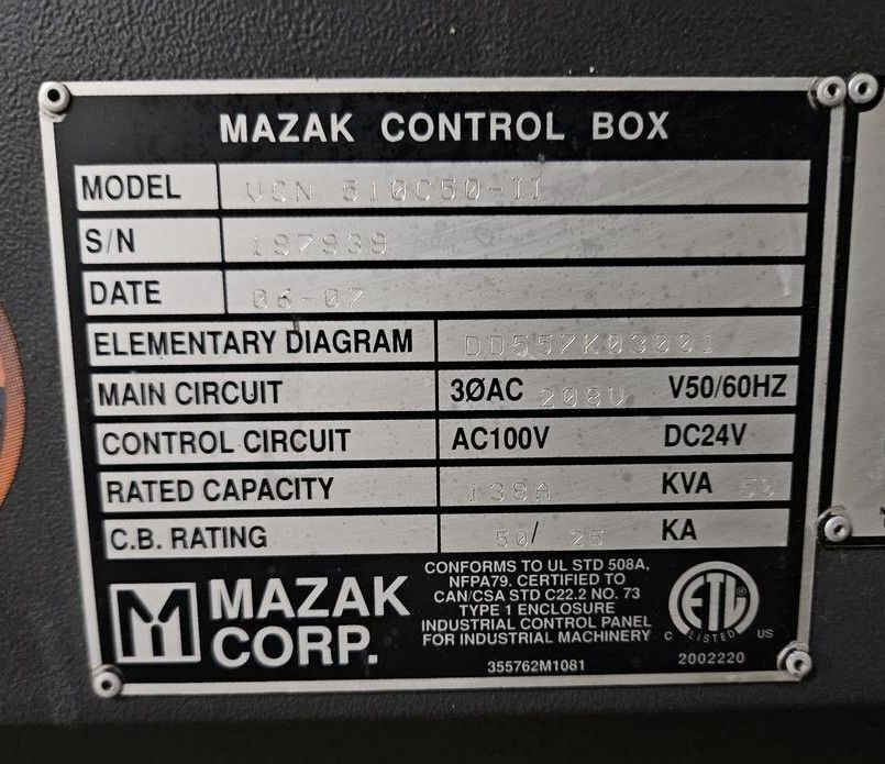 Mazak VNC 510C/50-II CNC Vertical Machining Center - 4th Axis Ready, 50 Taper Mill 6
