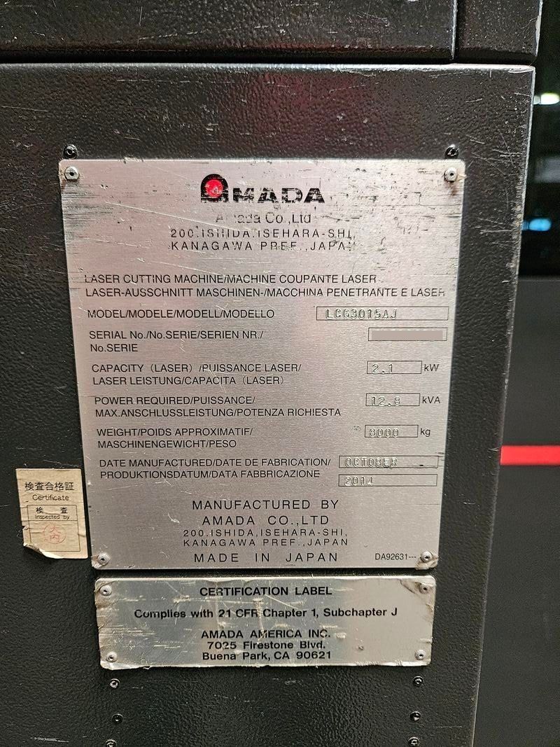 Amada LCG-3015AJ CNC Fiber Laser Cutting Machine - 2014 13