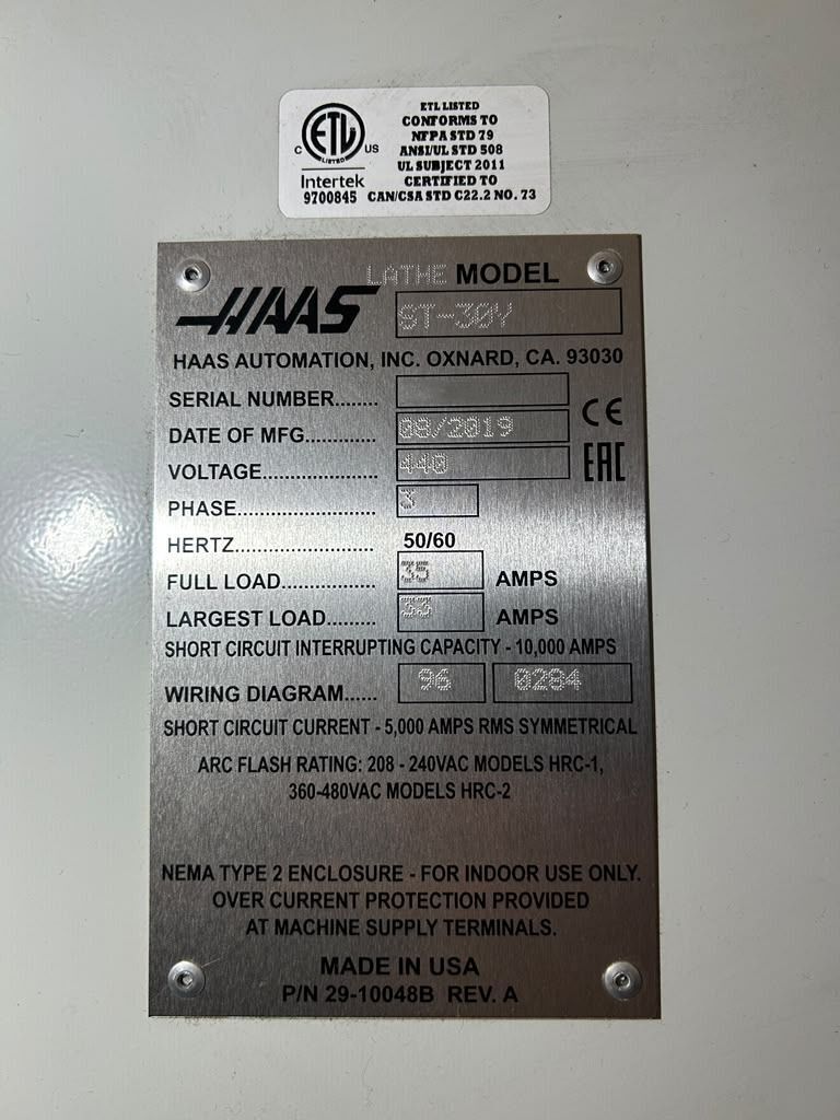 Haas ST-30Y CNC Turning Center - 2019 Bar Feeder, 10" Chuck, Tailstock Lathe 20
